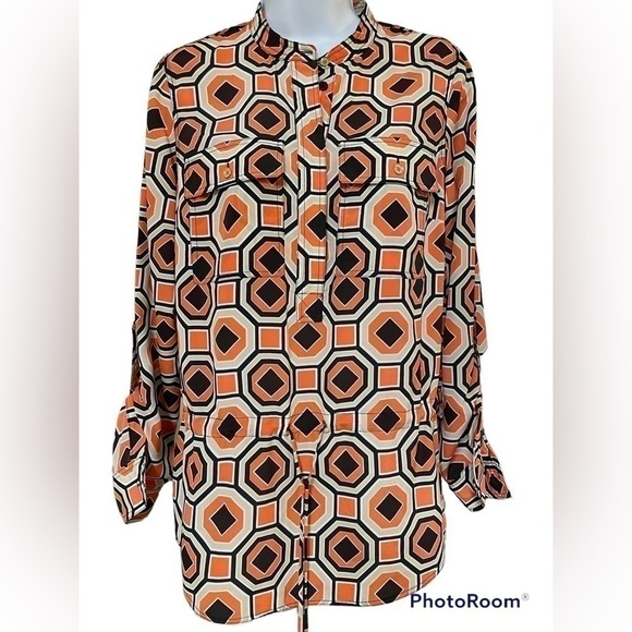 Michael Kors Geometric Print Blouse Tie Waist Size 6 - Picture 1 of 6